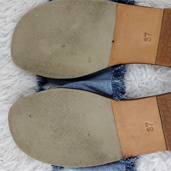 James Smith Blue Leather Fray Denim Fabric Upper Open Toe Slide Flat Sandal Shoe - Picture 8 of 15